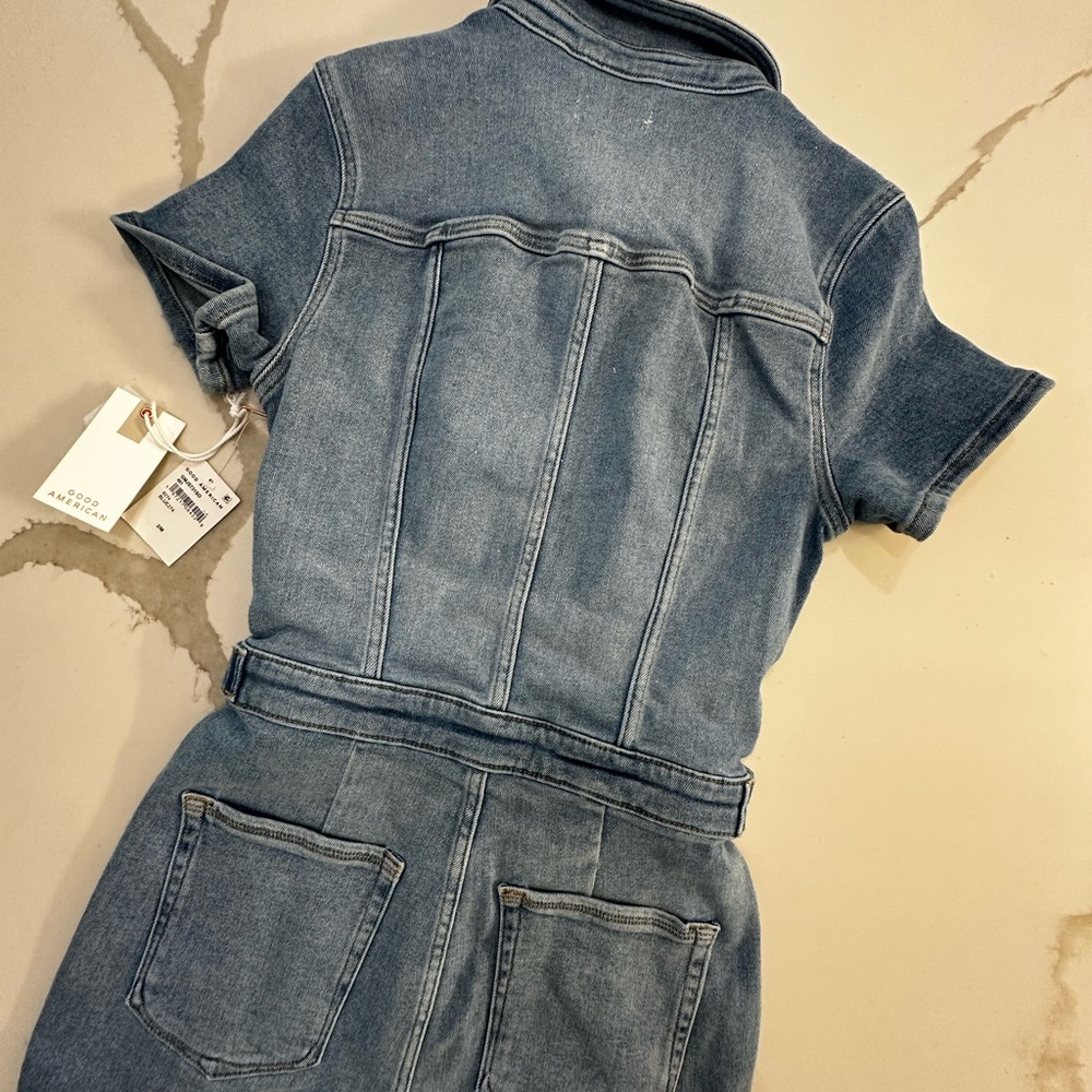 Anthro Good American Fit For Success Jumpsuit Blue Denim 274 - Picture 7 of 8